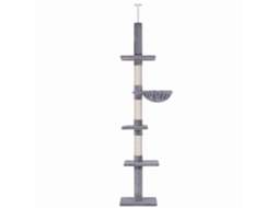 Árvore Arranhadora Para Fixar Ao Teto Altura Ajustável Com Plataformas Poste De Sisal 40x34x230-260cm Cinza