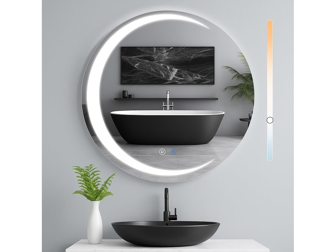 Espelho de banheiro redondo com luz LED IP44 50 cm com tela sensível ao toque NETTLIFE