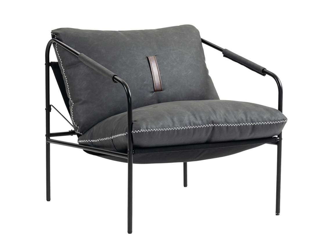 Poltrona De Leitura Cinza Carvão 74,5x75x77cm Modelo Atual Em Couro Sintético, Almofadas Com Capas Removíveis