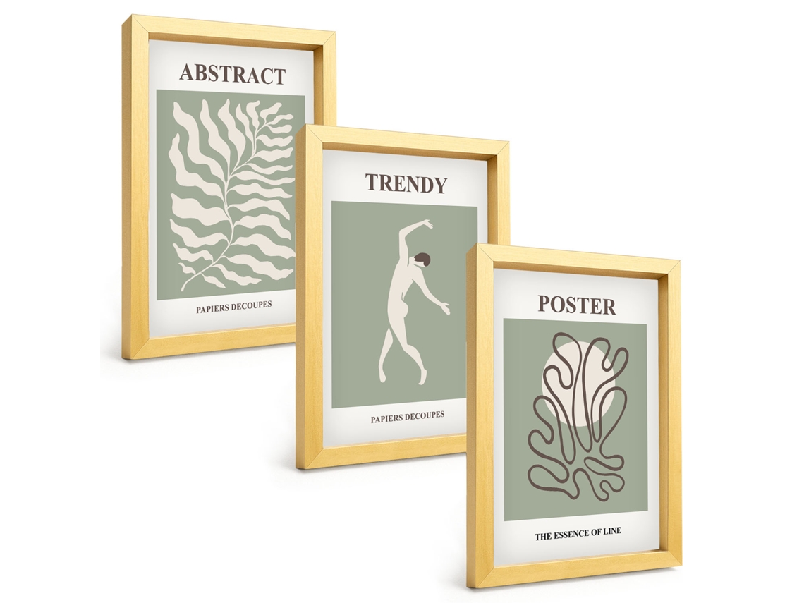 Composição De Quadros Padrões De Plantas Verdes De Matisse Espelharte (3 Peças 20x30 Cm)