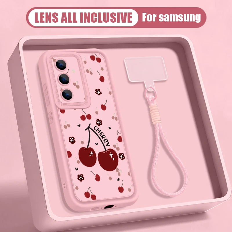 Capa Para Celular Galaxy S26 Com Cordão E Estampa De Cerejas (rosa)