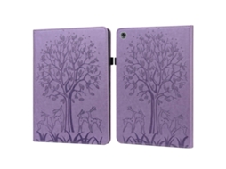 Capa De Couro Pu Com Estampa Horizontal De Árvore E Veado Em Relevo Para Huawei Mediapad M5 Lite, Com Suporte E Compartimentos Para Cartões.