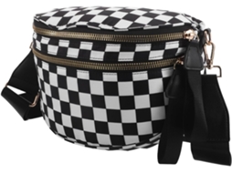 Pochete Feminina Xadrez, Bolsa De Ombro De Grande Capacidade, Estampa Xadrez Preta E Branca.