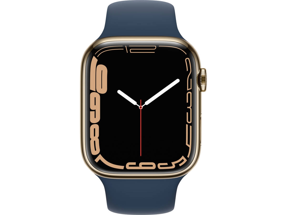 APPLE Watch Series 7 GPS+Cellular 45 mm Dourado com Bracelete Desportiva Azul Abissal Worten.pt