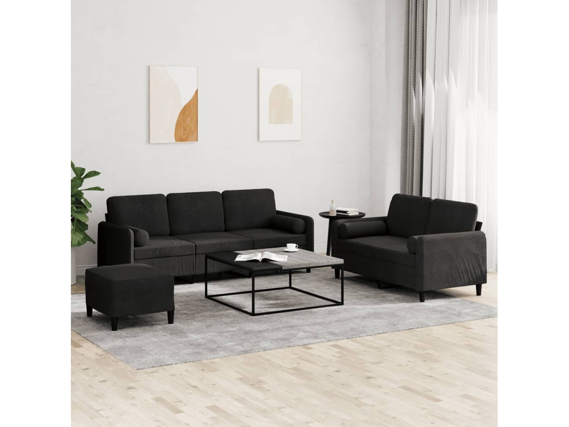 Vidaxl 3 Pcs Conjunto De Sofás Com Almofadas Veludo Preto