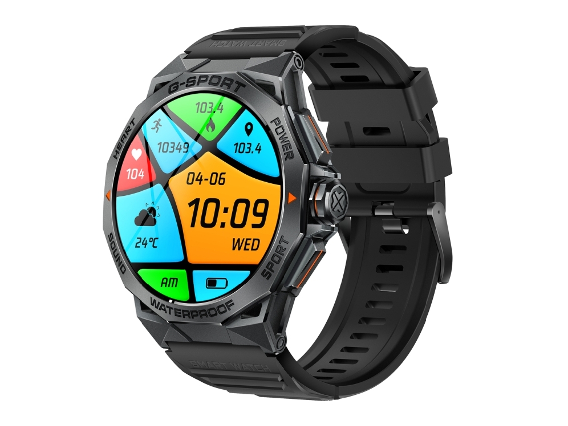 (Preto) Smartwatch com tela AMOLED redonda de 1,43 polegadas e suporte para bate-papo via Bluetooth.