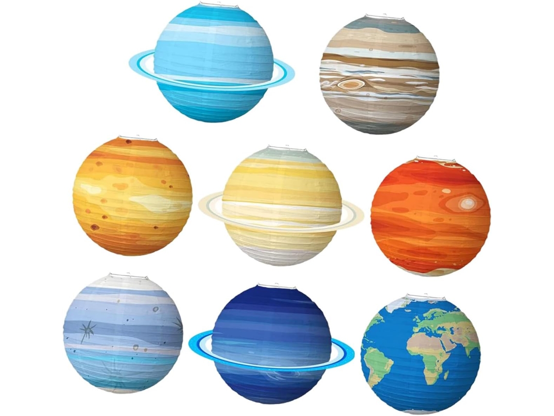 Conjunto De 8 Lanternas De Papel Planetárias Para Pendurar, Com Tema Espacial, Coloridas E Resistent Gokoco