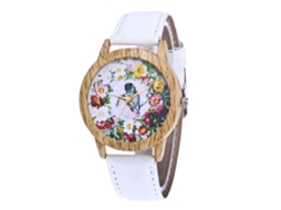 Relógio Feminino Zhoulianfa de Quartzo com Pulseira de Lona e Padrão Flor e Ave Branco