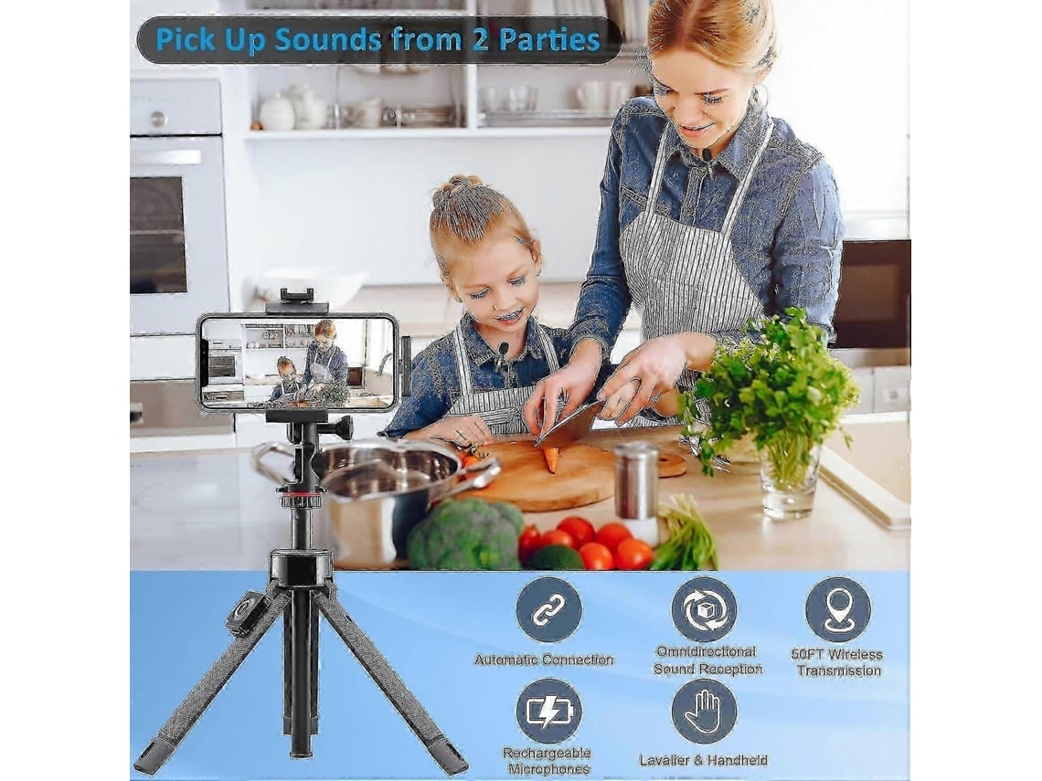 Microfone de lapela sem fio com redução de ruído, USB-C, para iPhone, iPad, Android, com 2 unidades AQUAFORGE