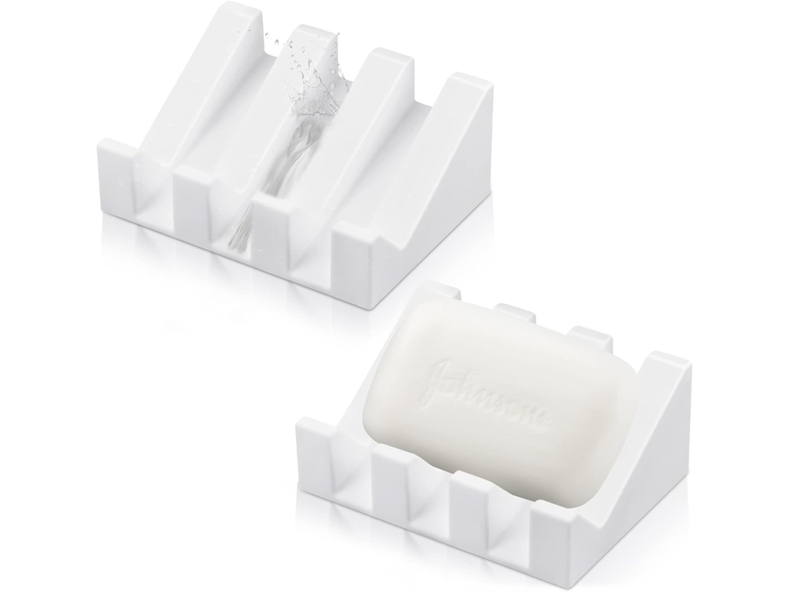 Saboneteira De Silicone Com Drenagem Automática, Para Casa De Banho, Branca