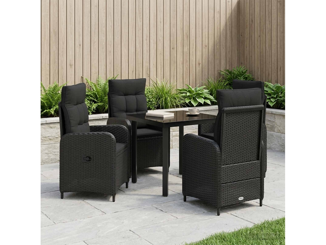 Vidaxl Conjunto De Mesa De Sofá Com Almofada 5 Pcs Preto