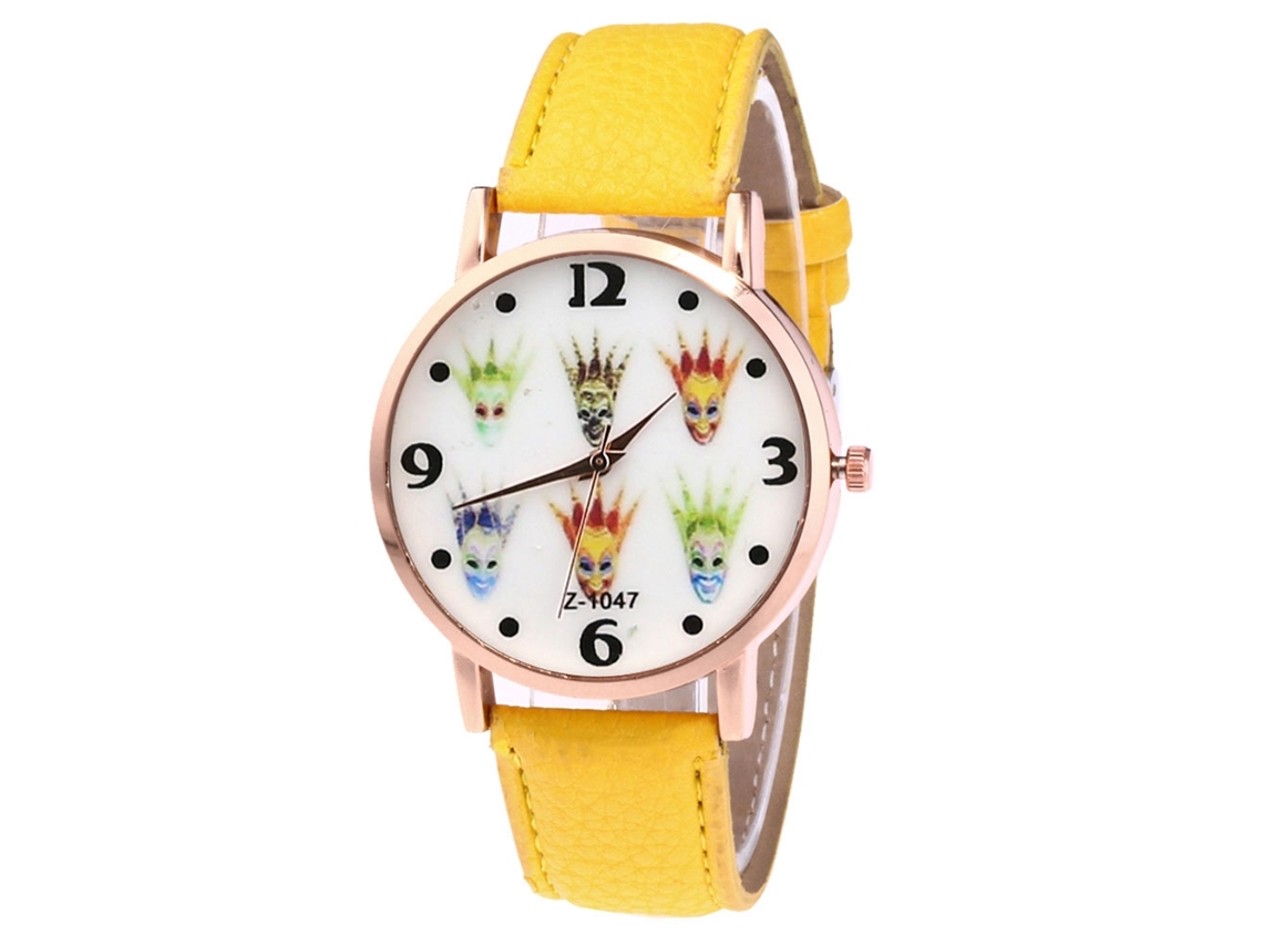 Reloj De Cuarzo Hombre Moda Correa De Cuero Pu Casual Amarillo