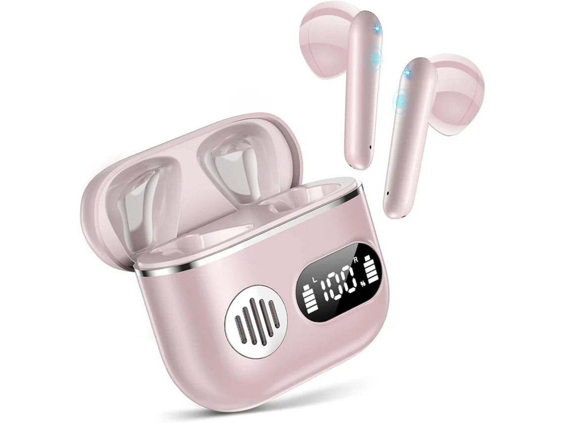 Auriculares Sem Fio Dágua Display Led Duplo Design Bestvite Com Cancelamento De Ruído Rosa
