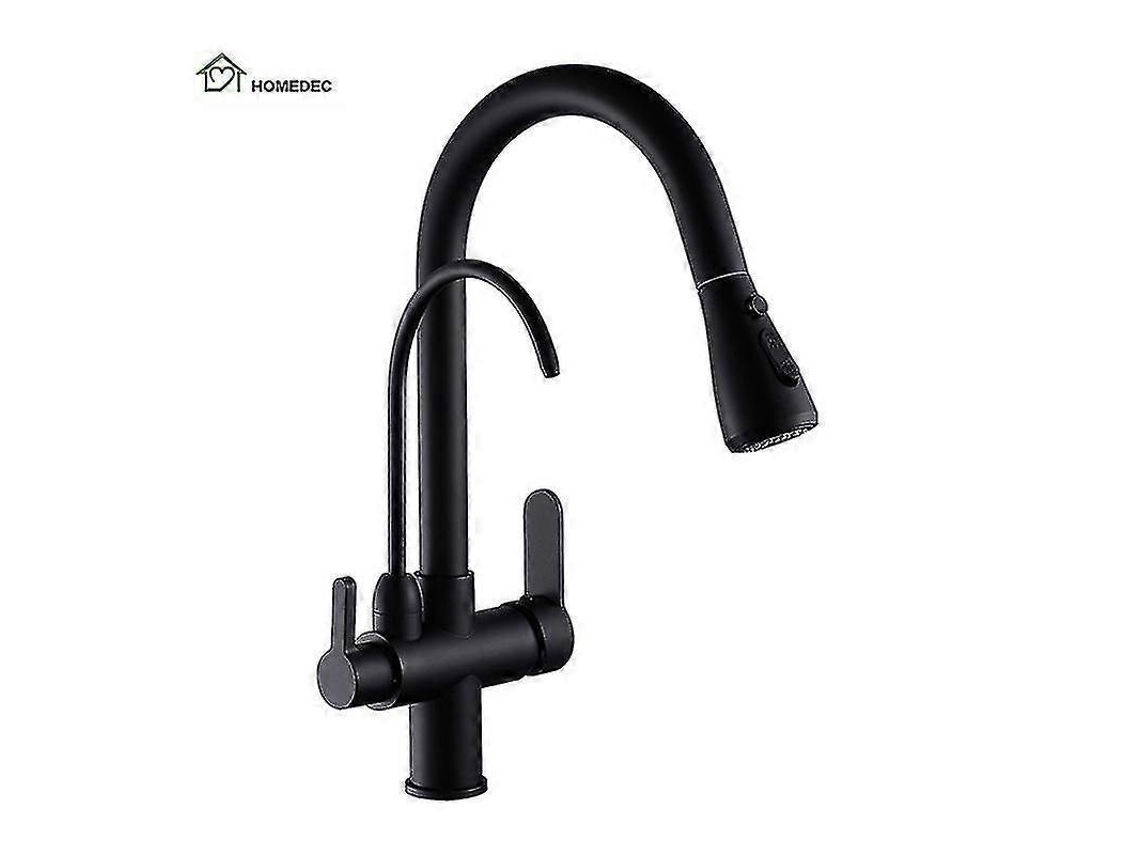 Grifo de Cozinha Moderno, Latão, Desmontável, Filtro, 3 Vias, Preto Mate e Cromado S/MARCA
