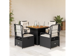 Conjunto 5 Peças Jantar P/ Jardim C/ Almofadões Vime Pe Preto Dkd Home Decor