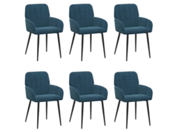 Conjunto 6 Cadeiras De Jantar Vidaxl Azul Veludo (57 X 50 X 85 Cm)