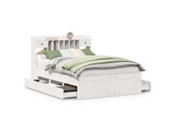Cama com Estante Pinho Maciço Branco MAISON EXCLUSIVE (150x200 cm)
