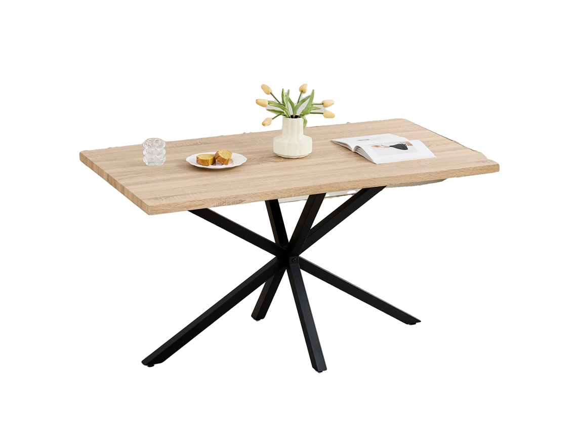 Mesa De Jantar, Minimalista Moderna, Base De Metal Robusta, Madeira Clara