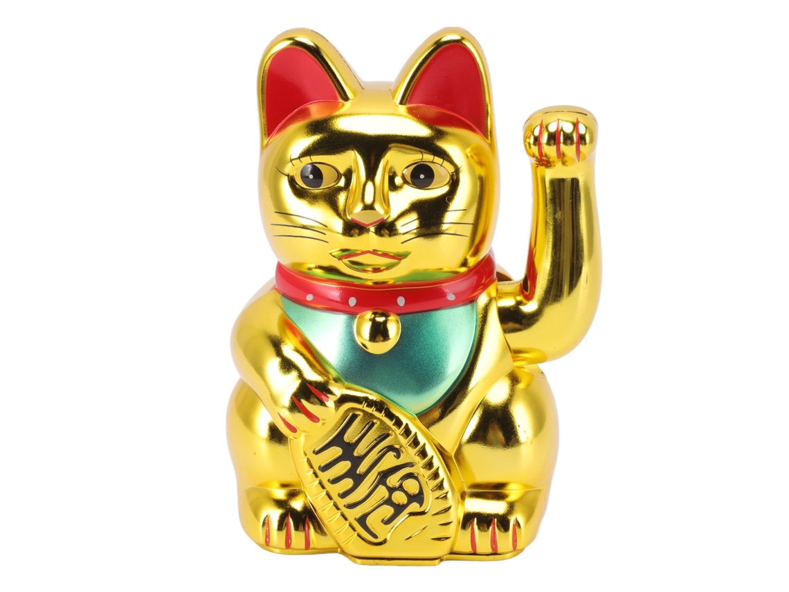 Gato da Sorte Bateria Mecânica Dourada 6 Polegadas