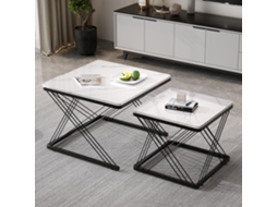 Conjunto 2 Mesas Centro Quadradas, Mármore, 60+45cm, Ajustáveis. Cs