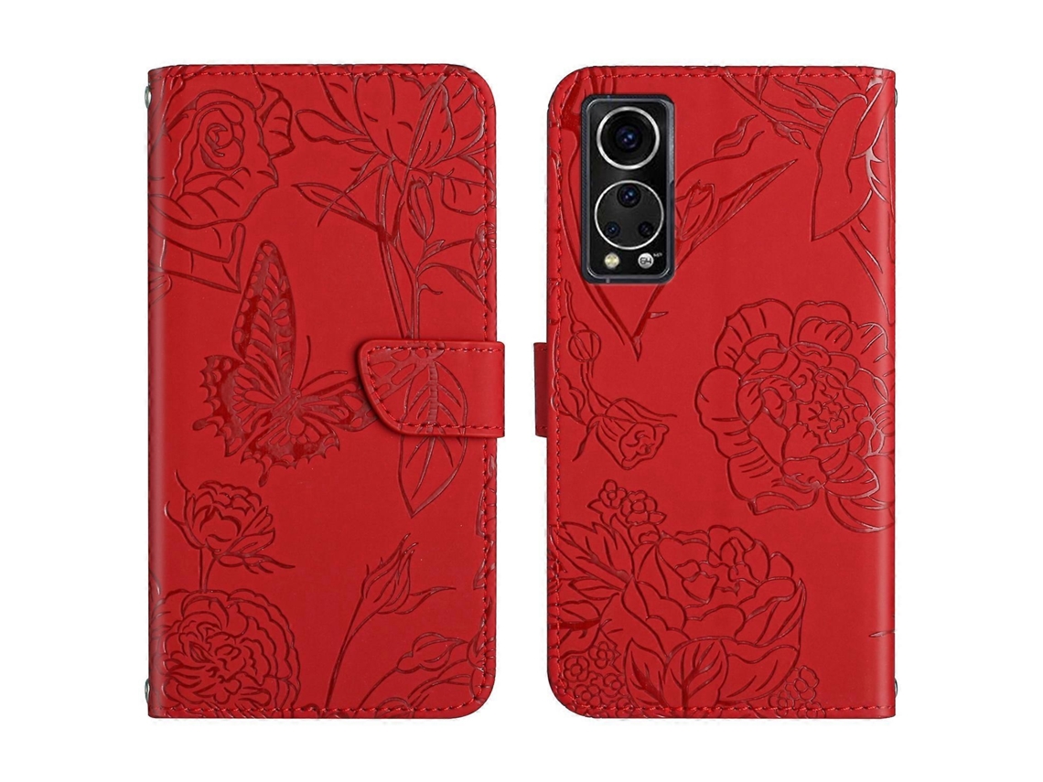 Capa De Couro Com Relevo E Textura De Borboleta Peônia Para Zte Axon 30 5g
