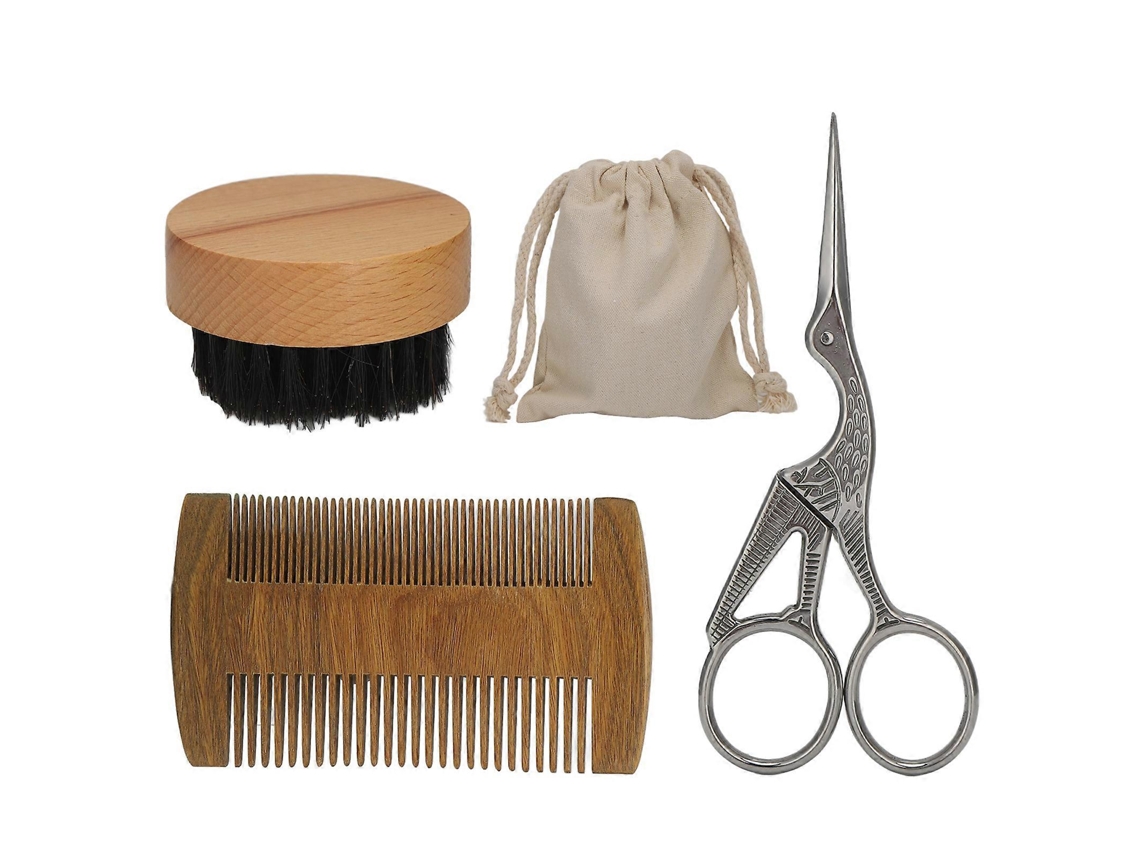 Kit De Manutenção De Barba E Bigode, Com Pincel, Pente E Tesoura