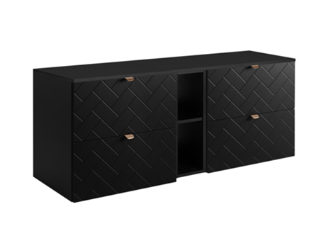 Móvel De Banheiro, Preto Com Puxador Dourado / Com Placa Superior, 140 X 57 X 46 Cm 3xe Living