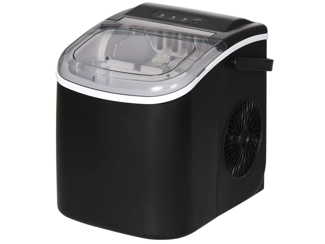 Máquina de Fazer Gelo Preto, 12 Kg/dia, 9 Cubos em 6 a 12 Min, Depósito 1,3 L, 22,2x29,4x29 Cm | S/MARCA