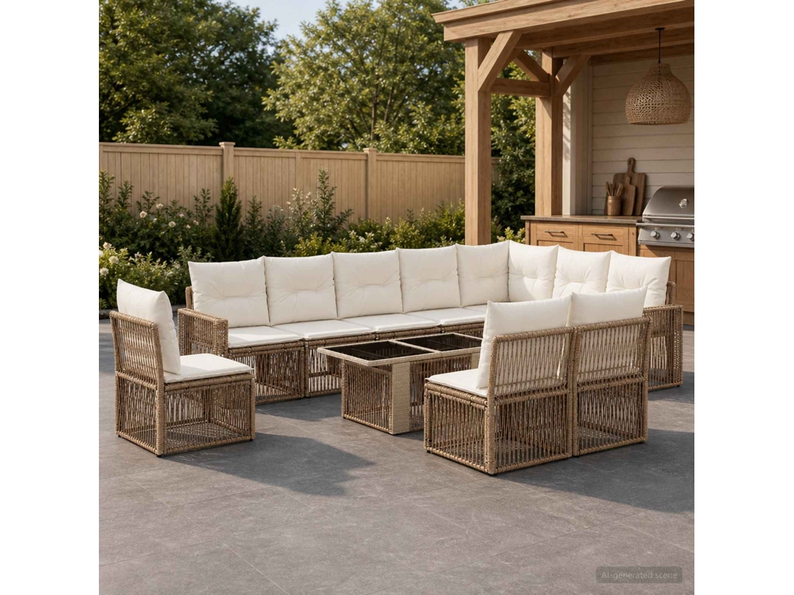 Vidaxl Conjunto De Sofá De Jardim 11 Unid. Bege E Branco Creme Vime Pe