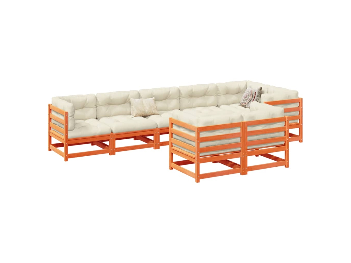 8pcs Conj. Sofás Jardim C/ Almofadões Pinho Maciço Castanho Mel Dkd Home Decor