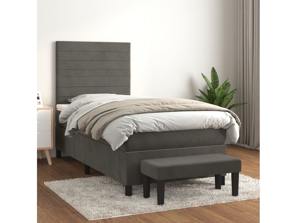 Vidaxl Cama Com Molas/colchão 80x200 Cm Veludo Cinza-escuro