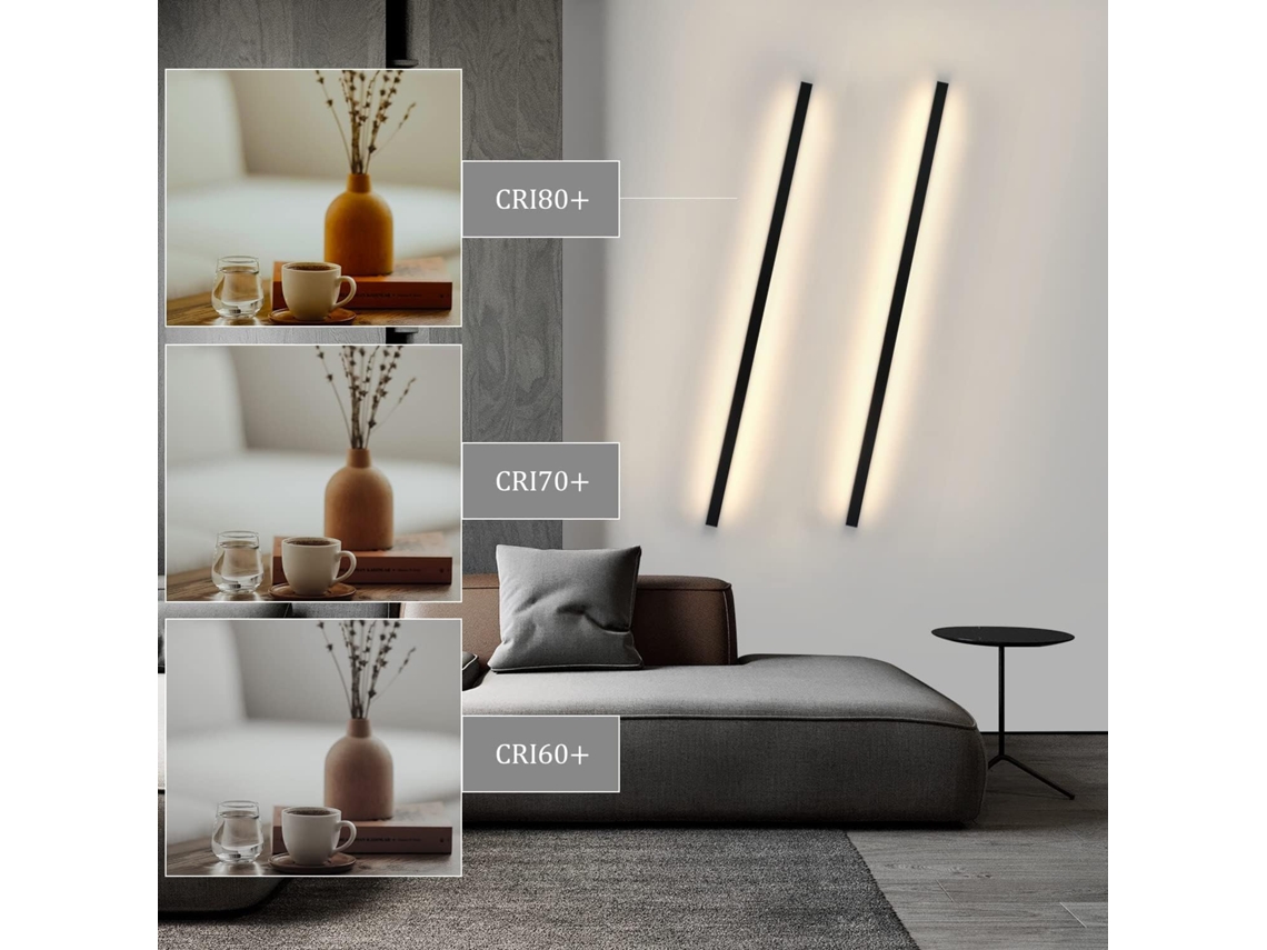 Nettlife Conjunto De 2 Candeeiros De Parede Led Para Interior 100 Cm, Design Moderno Regulável Branco Quente (preto), 15 W, Com Comando