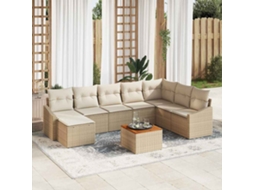 Vidaxl Conjunto De Sofá De Jardim 9 Unid. Bege E Creme Vime Pe