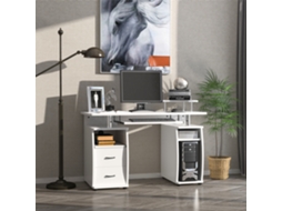 Mesa Para Computador Com Gavetas, Suporte Para Teclado E Prateleira De Monitor, 120x55x85 Cm, Na Cor Branca -br