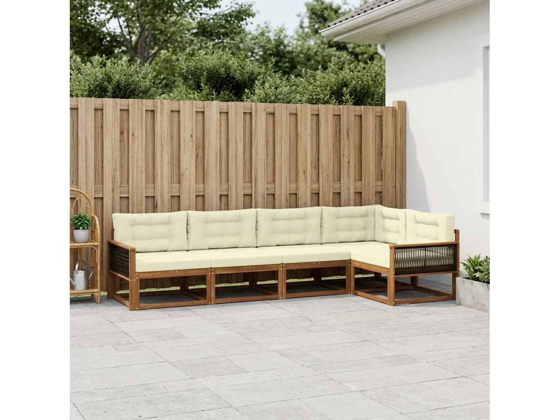 Vidaxl Conjunto De Sofás Para Exterior 5 Unid. Natural E Creme