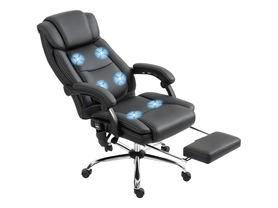 Cadeira de Escritório Ergonômica com massagem, apoio para os pés, couro sintético preto | S/MARCA