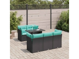 Vidaxl 6 Pcs Conjunto Sofás Jardim C/ Almofadões Vime Pe/acácia Preto