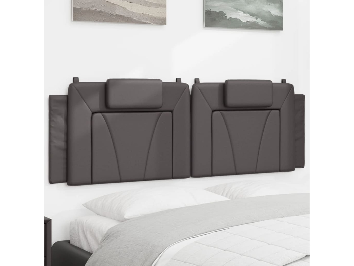 Vidaxl Almofadão De Cabeceira Viana 160 Cm Couro Artificial Cinzento