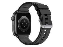 Bracelete para Apple Watch 46/49/45/44mm Borracha Fluorocarbonada com Textura Quadrada Esportiva Preto XIAOMOYU
