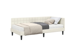 SYFAX™ Estrutura de Cama de Canto com Colchão 2 Pcs Creme Veludo