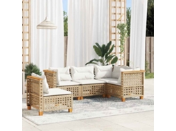 Vidaxl 5 Pcs Conjunto De Sofás P/ Jardim Com Almofadões Vime Pe Bege