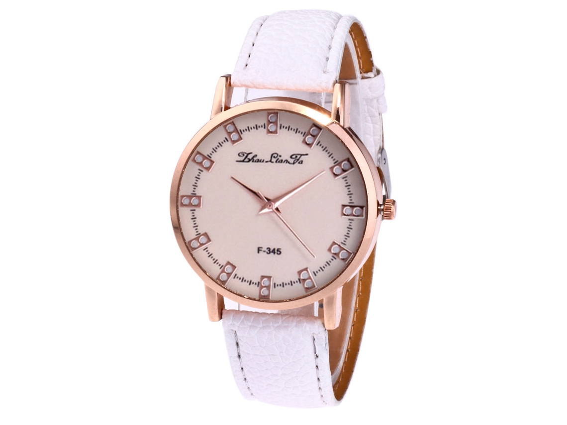 Relógio de Pulso Analógico de Quartzo Unissex com Pulseira de Couro Moda Branco
