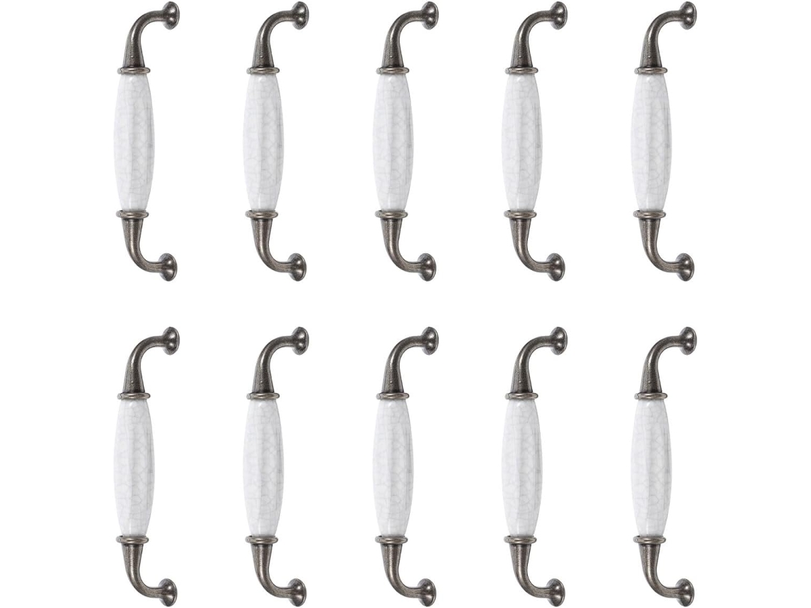 Conjunto De 10 Puxadores Cerâmica Para Armários, Em Liga De Alumínio, Com Design Vintage Elegante, Bordas Curvas Seguras