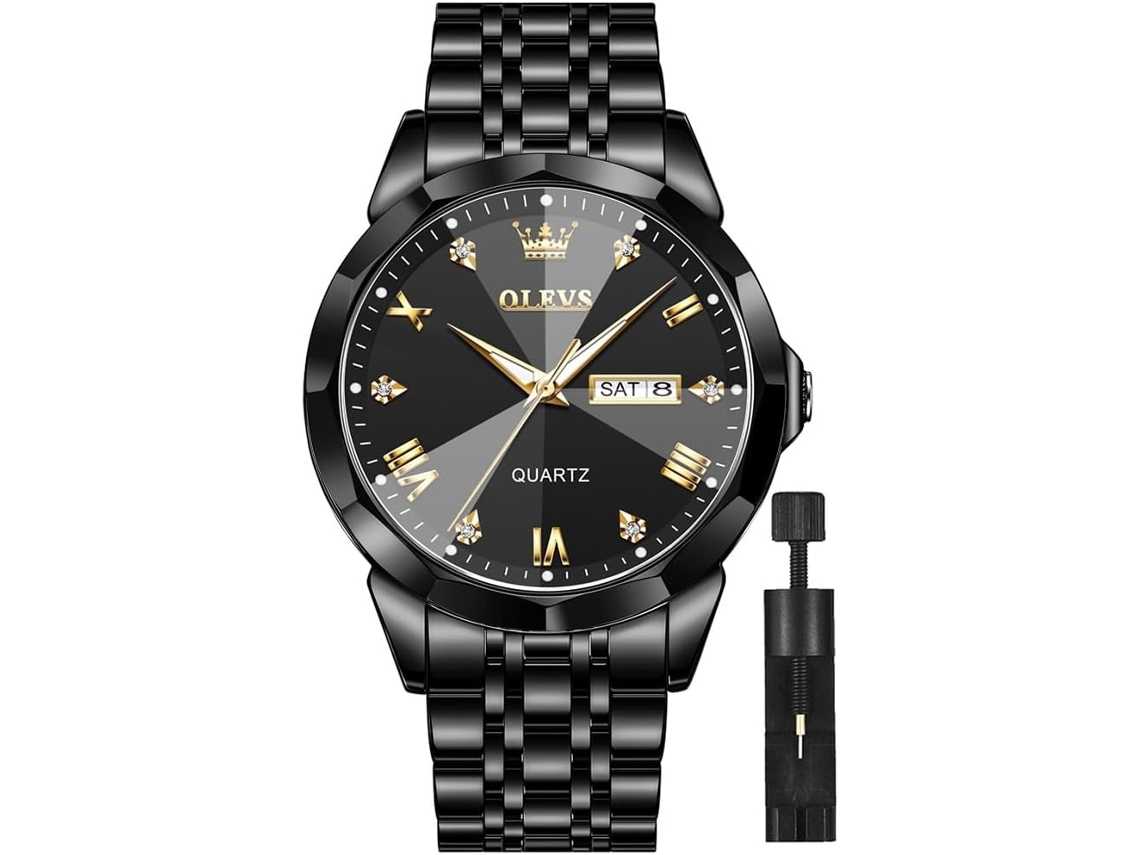 Lurelia Relógio Masculino, Movimento De Quartzo, Analógico, Data/calendário, Aço Inoxidável, Preto