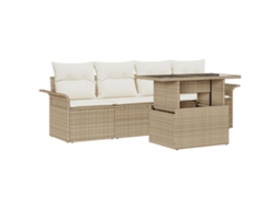 Conjunto 5 Conjunto De Móveis De Jardim Vidaxl Bege Vime Pe (100 X 55 X 73 Cm)