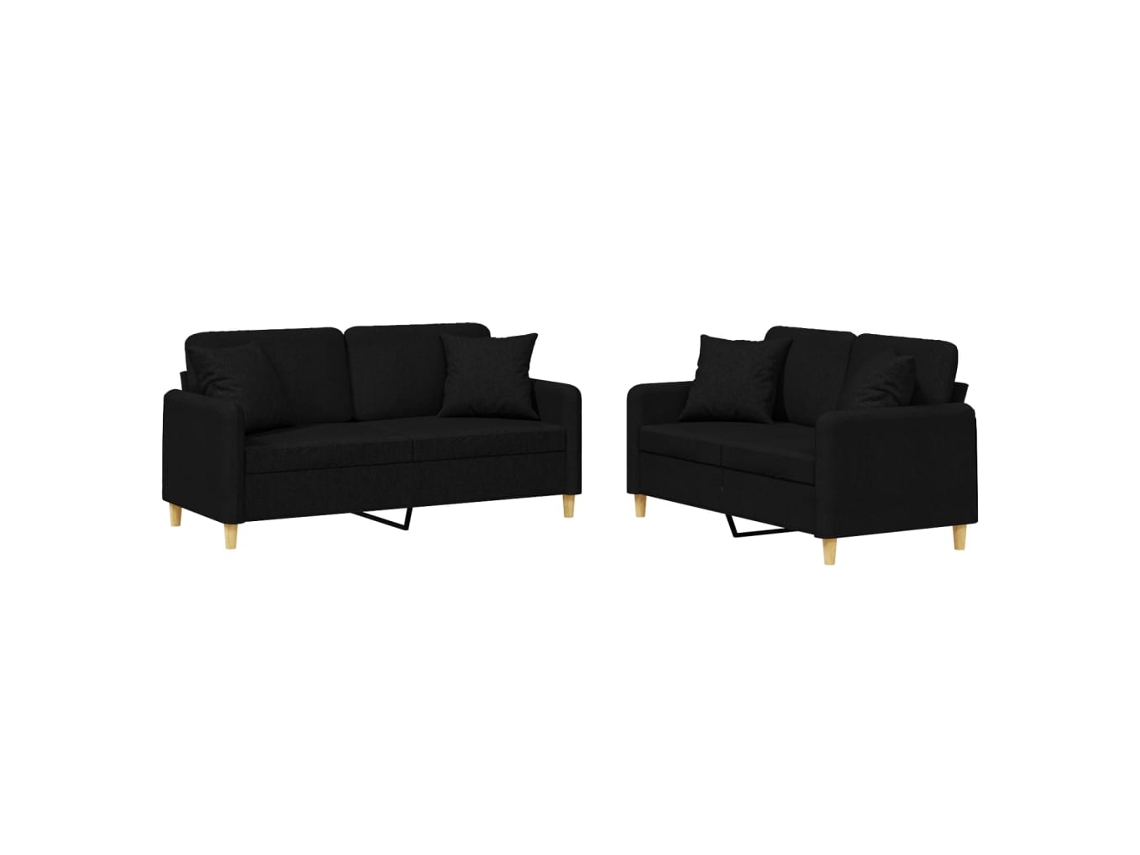 2 Pcs Conjunto de Sofás com Almofadas Tecido Preto MAISON EXCLUSIVE
