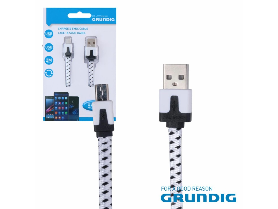 Cabo Usb-a Macho / Microusb Macho 2m Branco Grundig