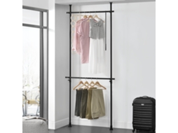 Bengaleiro telescópico Kemi 105-278 x 75 - 115 cm Ajustável 2 x ganchos máx. 20 kg Aço Plástico - Preto [EN.CASA]