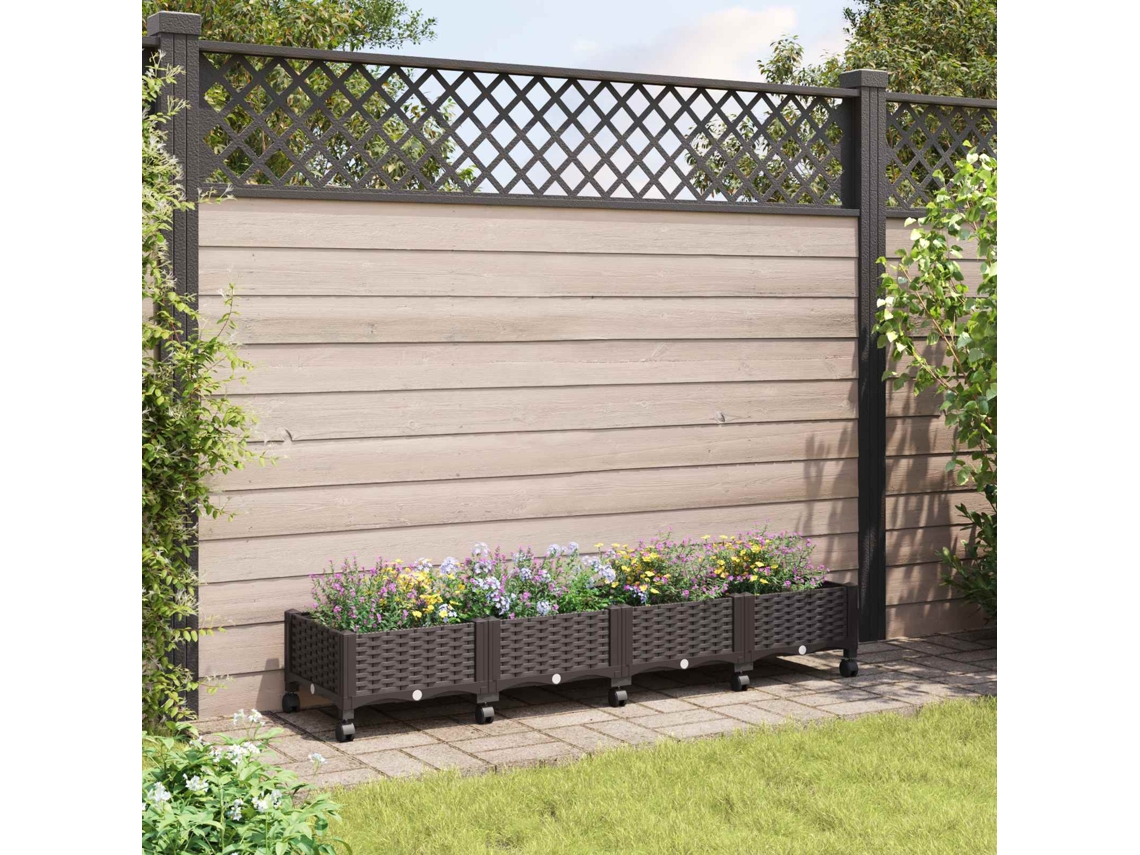 Vidaxl Vaso De Jardim Com Rodas Castanho 160 X 40 X 29 Cm Pp