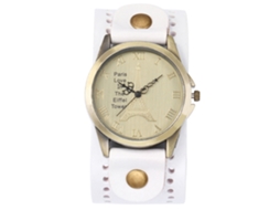 Relógio de quartzo unissex com pulseira de couro PU, estilo punk vintage (branco)